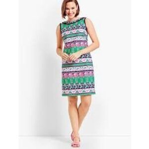 Talbots 12 Sleeveless Collared Knee Length Dress Pink Green Palm Beach Retro 70s